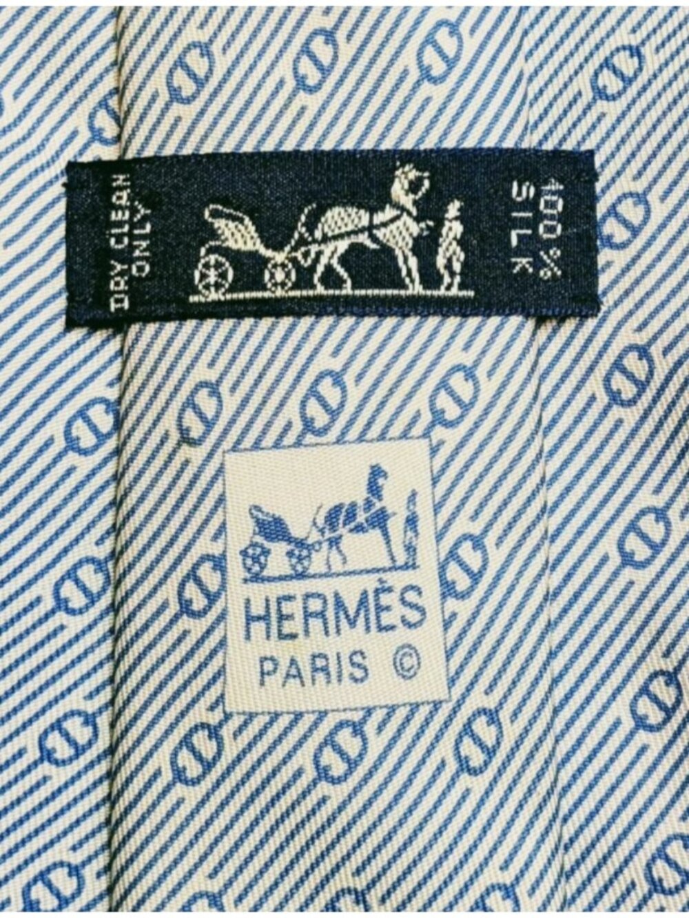 HERMES Chaine d'Ancre White/Blue Stripe Men's Silk Tie #5292 TA 3.6" x 61.75"